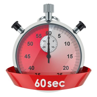 Kronometre ile 60 saniye zaman. Beyaz arka plan üzerinde izole 3d render