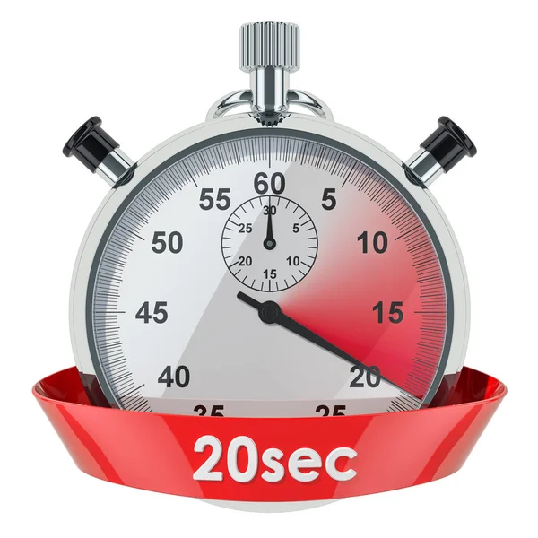 Kronometre ile 20 saniye zaman. Beyaz arka plan üzerinde izole 3d render