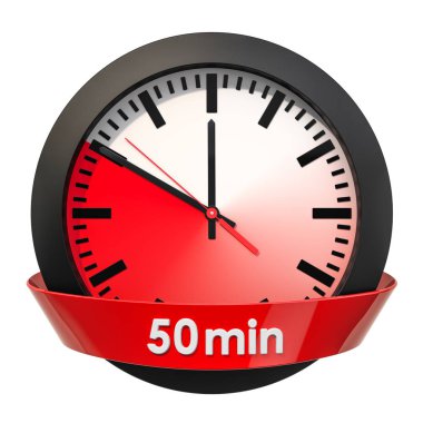 Saat yüzü ile 50 dakika zaman. Beyaz arka plan üzerinde izole 3d render