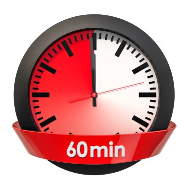 Saat yüzü ile 60 dakika zaman. Beyaz arka plan üzerinde izole 3d render