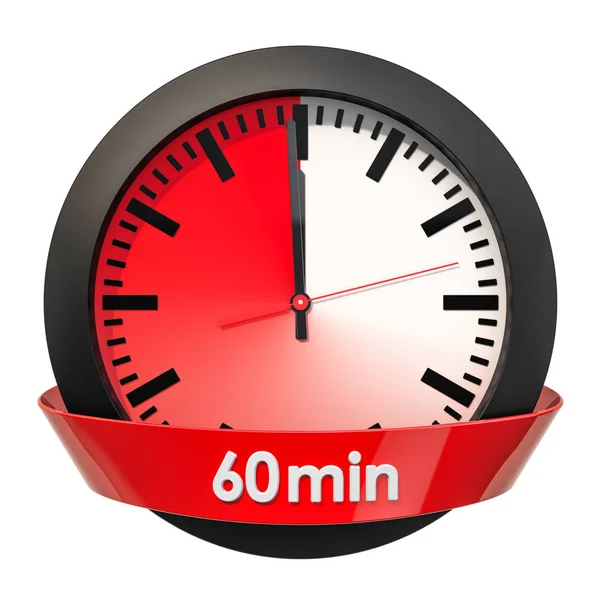 时钟面与60分钟计时器 在白色背景上隔离的3D — 图库照片