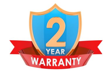 2 yıl garanti kalkan, rozet. Beyaz arka plan üzerinde izole 3d render