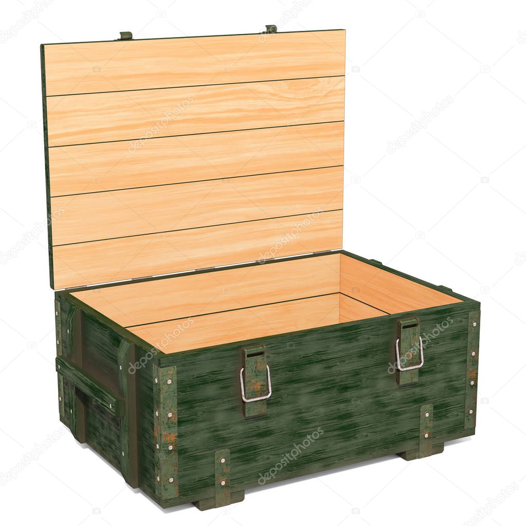 Empty Ammo Crate, 3D rendering isolated on white background 