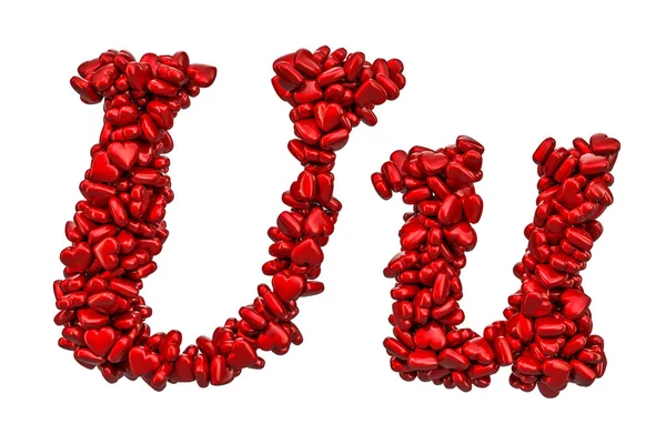 Kursivbuchstabe Aus Roten Herzen Großbuchstaben Und Kleinen Buchstaben Darstellung Isoliert — Stockfoto