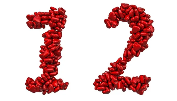 Numbers Red Hearts Rendering Isolated White Background — Stock Photo, Image