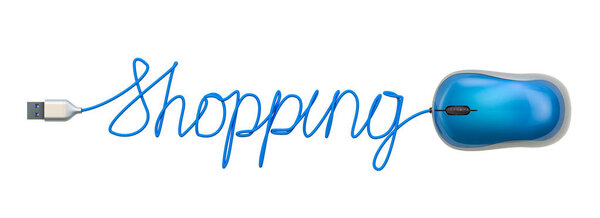 Слово из компьютерного кабеля мыши, 3D рендеринг
