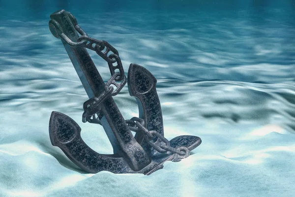 Anchor Ocean Bottom Underwater Rendering — Stock Photo, Image