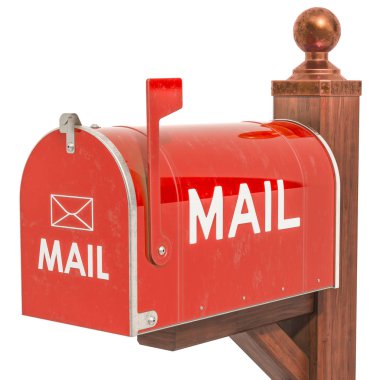 Kırmızı posta kutusu, beyaz arka plan üzerinde izole 3d render