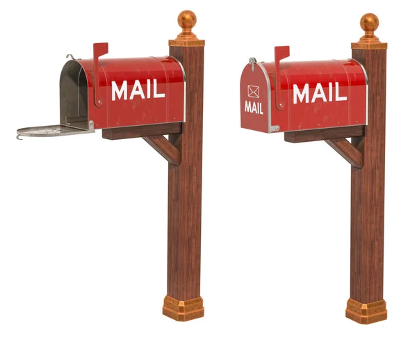 Opened Closed Red Mailboxes Rendering Isolated White Background — Stock Photo, Image