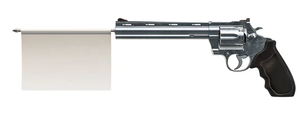 带有白色投降标志的左轮手枪 在白色背景上隔离的3D — 图库照片
