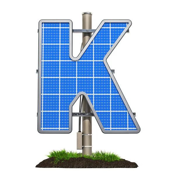 太阳能电池板在字母 的形状 渲染隔离在白色背景 — 图库照片