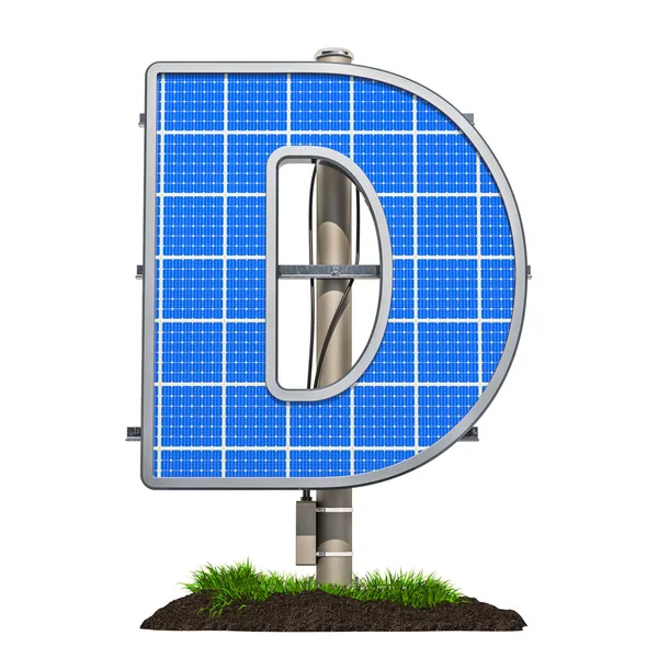 字母 d. 太阳能电池板, 形状为字母 d, 3d 格式 — 图库照片