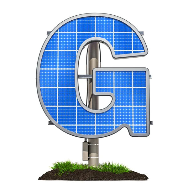 Alphabet bokstaven G. solpanel i formas av bokstaven G, 3d vilke — Stockfoto