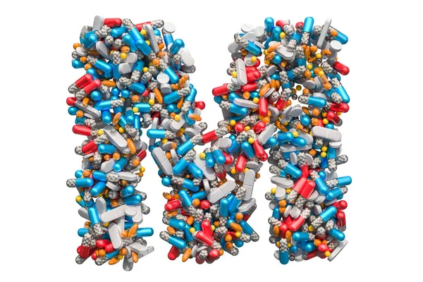 薬錠剤 カプセル 錠剤からの手紙 白い背景に分離された レンダリング — ストック写真