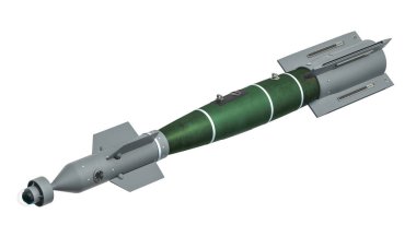 Bir havadan karaya füze (Asm). Beyaz arka plan üzerinde izole 3d render