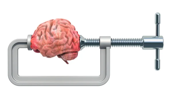 Vise Con Cerebro Humano Cefalea Concepto Estrés Representación Aislada Sobre — Foto de Stock