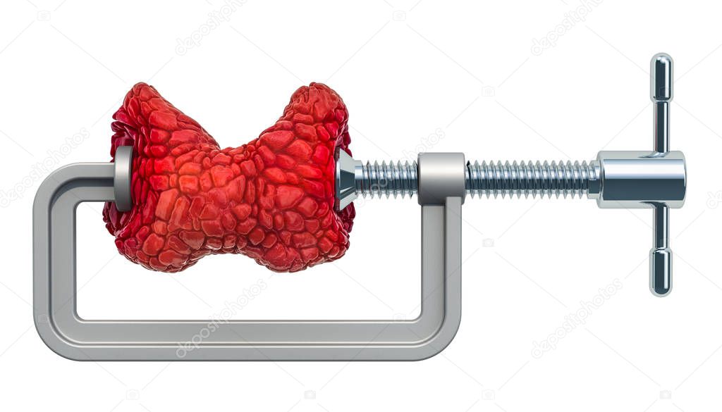 Thyroid Disease concept. Vise with human thyroid, 3D rendering isolated on white background