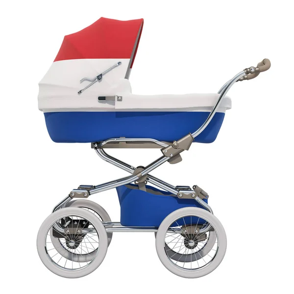 Kinderwagen Mit Niederländischer Flagge Darstellung Isoliert Auf Weißem Hintergrund — Stockfoto