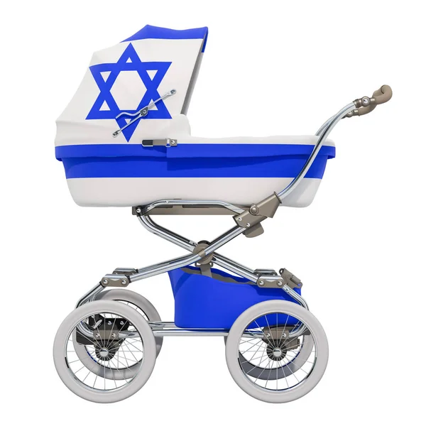 Baby Stroller Israeli Flag Texture Rendering Isolated White Backgroun — Stock Photo, Image