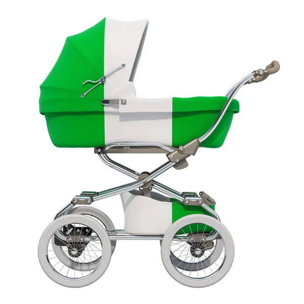 Baby Wandelwagen Met Nigeriaanse Vlag Textuur Rendering Geïsoleerd Een Witte — Stockfoto