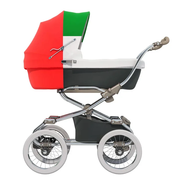 Baby Wandelwagen Met Uae Vlag Textuur Rendering Geïsoleerd Een Witte — Stockfoto