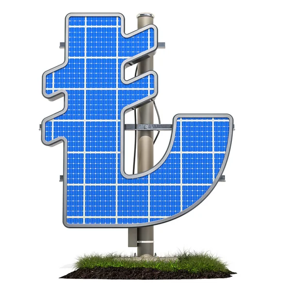 太阳能电池板在里拉符号的形状 渲染隔离在白色背景 — 图库照片