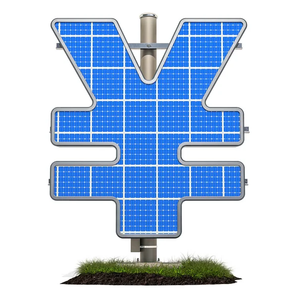 Solarpanel Form Eines Yen Oder Yuan Symbols Darstellung Isoliert Auf — Stockfoto