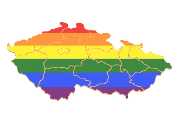Czechy Mapa Flagą Lgbt Renderowania — Zdjęcie stockowe