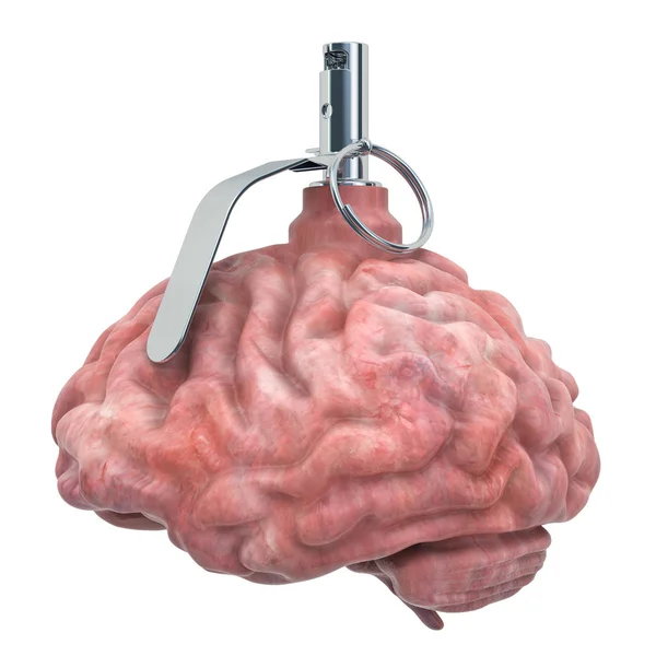 Cerebro Humano Como Granada Mano Representación Aislada Sobre Fondo Blanco — Foto de Stock