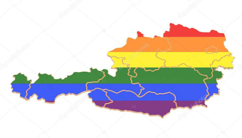 Austrian map with LGBT flag, 3D rendering