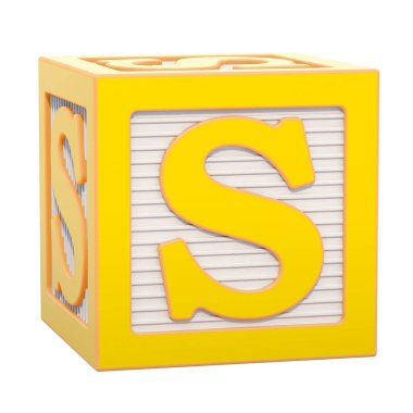 S harfi ile ABC alfabe ahşap blok. Beyaz arka plan üzerinde izole 3d render