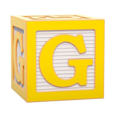 G harfi ile ABC alfabe ahşap blok. Beyaz arka plan üzerinde izole 3d render