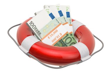 Lifebuoy euro paketleri ile. Mali korumak ve güvenlik kavramı. Beyaz arka plan üzerinde izole 3d render