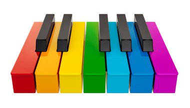 Renkli klavye, müzik konsepti. Beyaz arka plan üzerinde izole 3d render