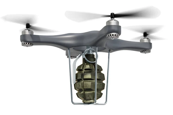 Drone Militaire Avec Grenade Main Rendu Isolé Sur Fond Blanc — Photo