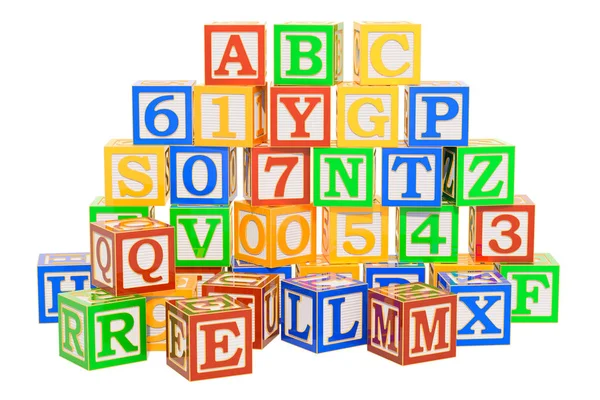 Holzklötze Mit Abc Alphabet Darstellung Isoliert Auf Weißem Hintergrund — Stockfoto