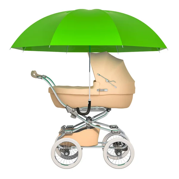 Veiligheid Voor Baby Beschermen Baby Kinderwagen Onder Paraplu Rendering Geïsoleerd — Stockfoto