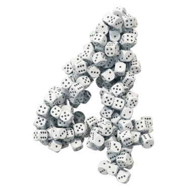 Sayı 4, zar kumar. Beyaz arka plan üzerinde izole 3d render