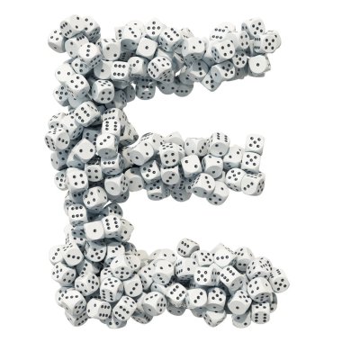 Alfabe harf E, zar kumar. Beyaz arka plan üzerinde izole 3d render