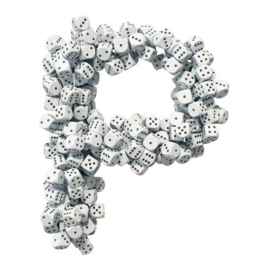 Alfabe harf P, zar kumar. Beyaz arka plan üzerinde izole 3d render