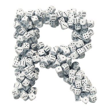 Alfabe harf R, zar kumar. Beyaz arka plan üzerinde izole 3d render