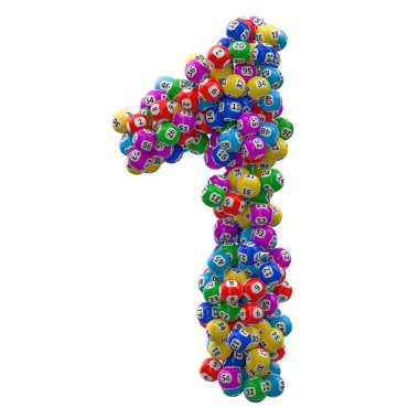 Beyaz arka plan üzerinde izole 1 numaralı, piyango topları, 3d render