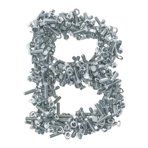 Alphabet Letter Bolts Nuts Washers Rendering Isolated White Background — Stock Photo, Image