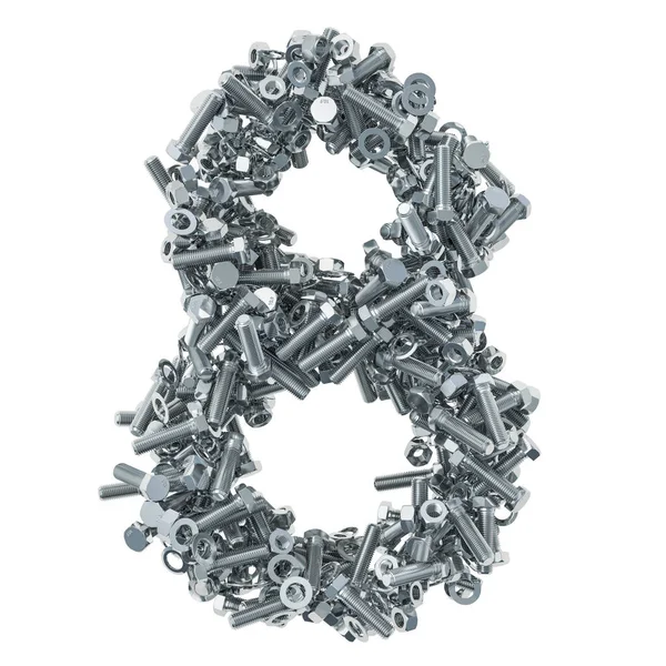 Number Bolts Nuts Washers Rendering Isolated White Background — Stock Photo, Image