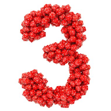 Kırmızı yirmi taraflı DICE, 3d render 3, numaralı