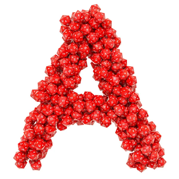 Alfabet letter A van rode 20-zijdige dobbelstenen, 3D-rendering — Stockfoto