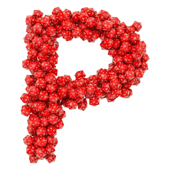 Kırmızı yirmi taraflı DICE, 3d render üzerinden Alfabe harf P