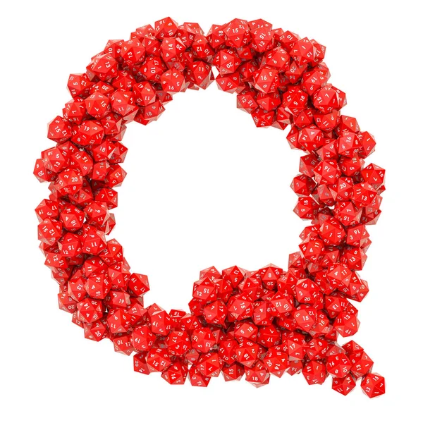Alfabet letter Q van rode 20-zijdige dobbelstenen, 3D-rendering — Stockfoto