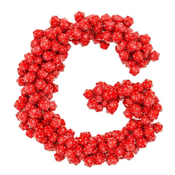 Alfabet letter G van rode 20-zijdige dobbelstenen, 3D-rendering — Stockfoto