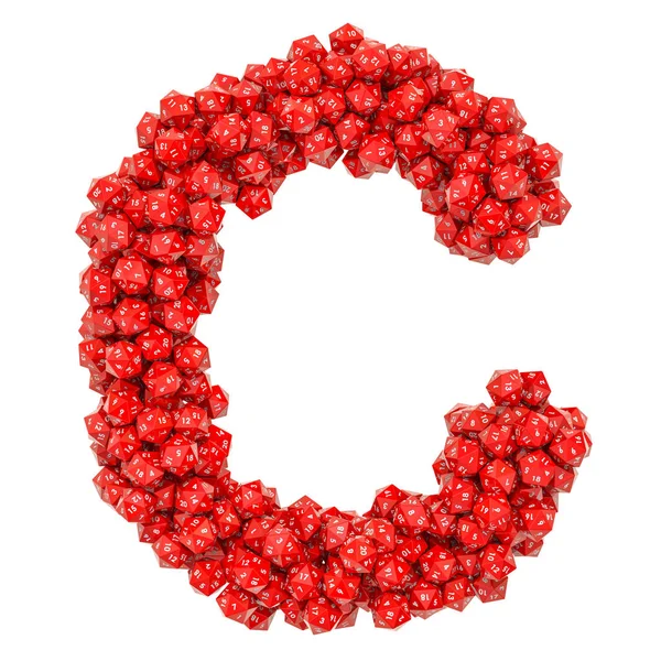 Alphabet bokstaven C från röd 20-sidiga tärningar, 3d-rendering — Stockfoto